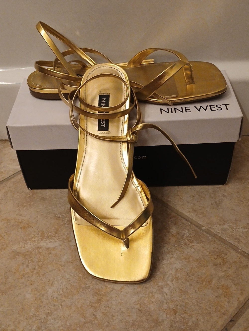 Nine West Metallic Gold Lace-Up Strappy Sandals